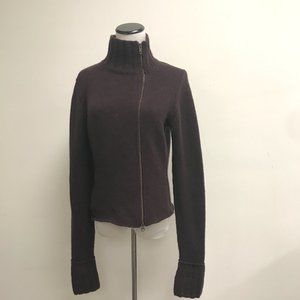 Neiman Marcus brown chunky 100% cashmere zip high neck cardigan sweater M